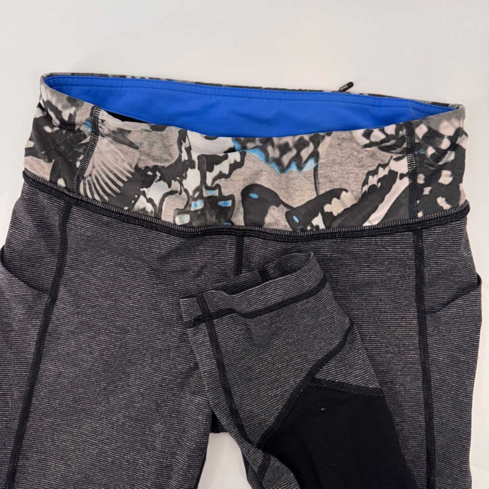 Lululemon Crop Leggings Womens 6 Gray Space Dye Butterfly Print Mesh Pockets